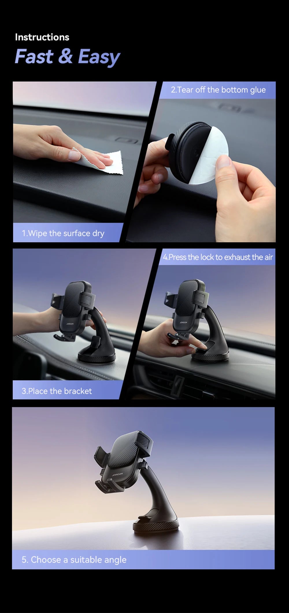 Car Phone Holder with 360° Rotation - Strong suction mount - Joyroom